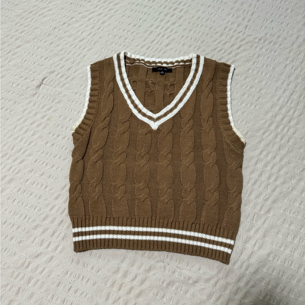 Brown Cable Knit Sweater Vest Tank 🤎